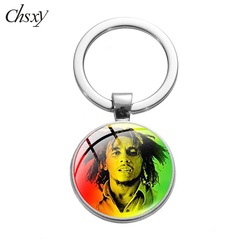 

CHSXY Jamaican Reggae Rock Singer Bob Marley Keychain Figures Art Photo Glass Dome Key Chain For Fans Jewelry Gift Souvenir