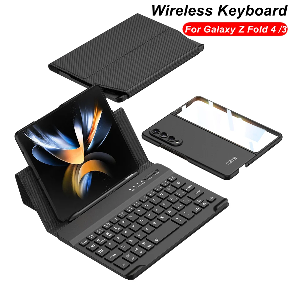 

Folding Keyboard Flip Stand Leather Case for Samsung Galaxy Z Fold 3 4 Wireless Keyboard Hard PC Pen Slot Holder Case NO S Pen