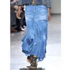 Женские джинсы размера плюс, длинная юбка KALENMOS, стрейчевая винтажная свободная облегающая синяя Клубная уличная одежда из хлопка, сексуальные юбки Харадзюку