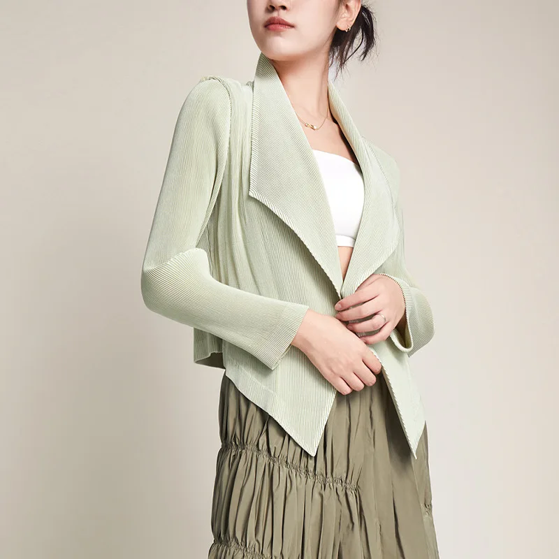 

Miyake pleated jacket women's early autumn temperament thick design irregular lapel long-sleeved cardigan outside