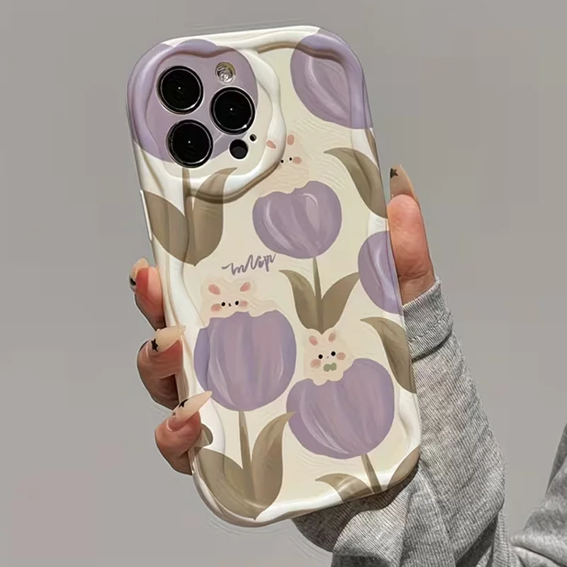 Винтажный чехол для телефона с рисунком белых лилий и волнистой рамкой для iPhone 17, 16, 15, 14, 13, 12, 11 Pro Max Plus, 17e, 16e (art.: 3920dadff7697) - 3920dadff7697