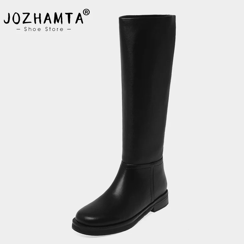 

Женские длинные сапоги из натуральной кожи JOZHAMTA, Размеры 33-40, зимняя обувь на плоской подошве, модные повседневные деловые сапоги до колена на платформе, 2024