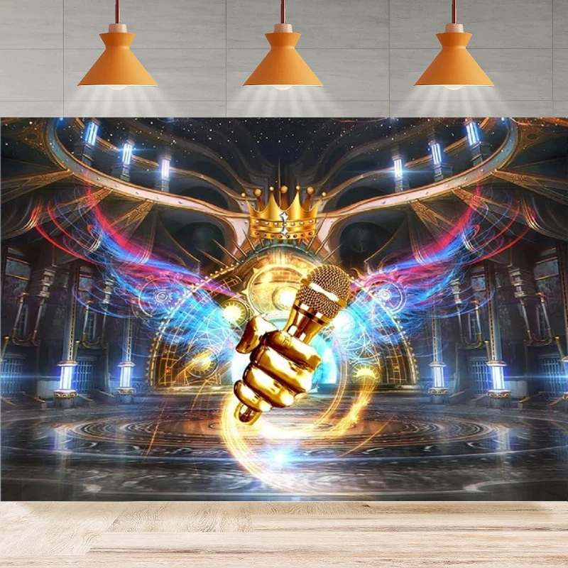 Фон для фотосъемки мечта музыка блеск неоновый хип-хоп золотой микрофон Корона