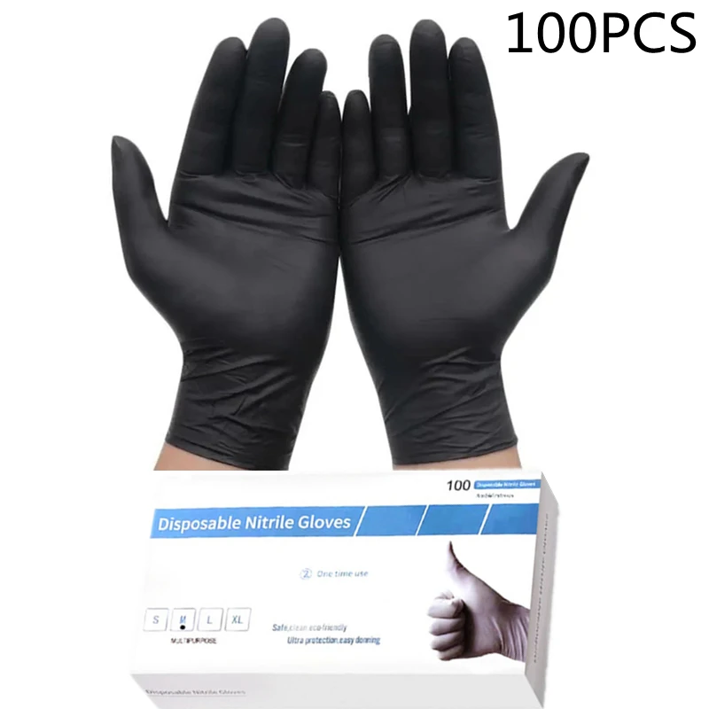 

100Pack Disposable Black Nitrile Gloves for Household Cleaning Work Gloves Tools Unisex Latex Free Antistatic Gardening Gloves