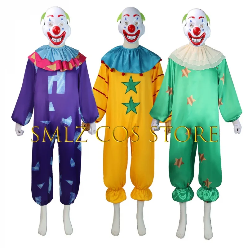 

Funny Clown Cosplay Jumpsuits Halloween Adult Costumes Mask Carnival Party Men Women Play the Role Uniform