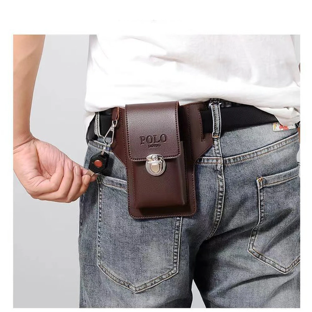 2023 Men's Waist Bag PU Leather Male Fanny Pack Mobile Phone Bag Construction Site Work Convenient Lightweight Hanging Waist Bel