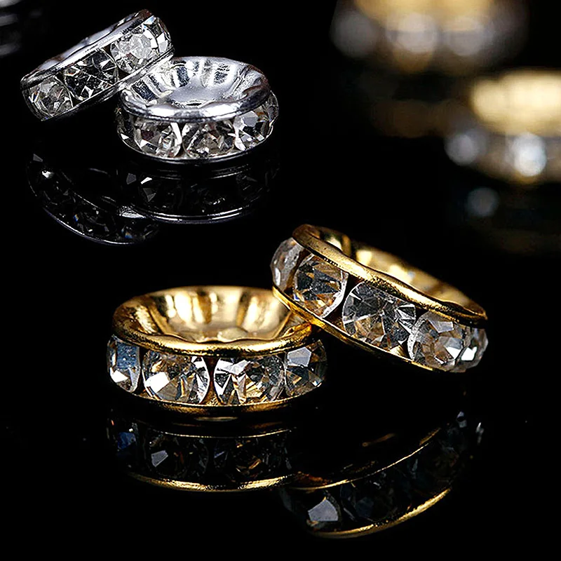 

50Pcs/Lot DIY Stainless Steel Crystal With Rhinestone Necklace Accessories Jewelry Making Spacer Beads Round High Quality 8mm