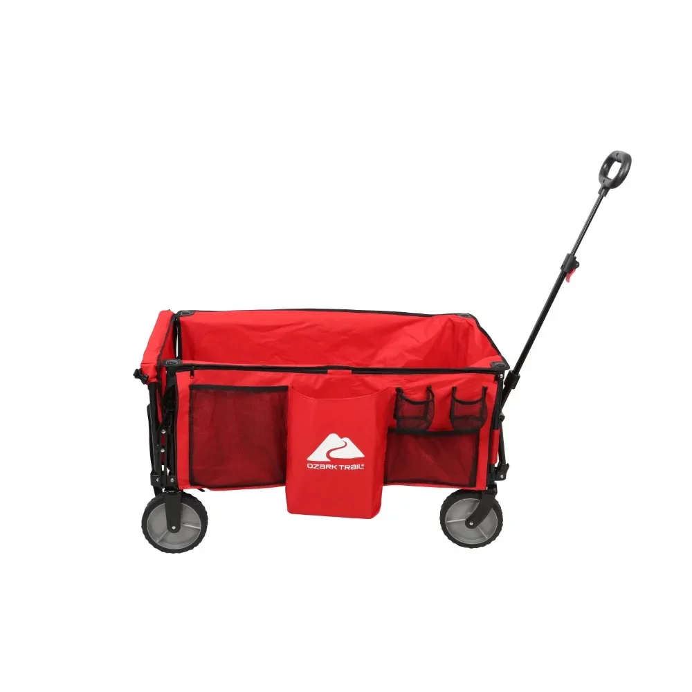 

Ozark Trail Camping Utility Wagon with Tailgate & Extension Handle, Red Shopping Trolley, Folding Cart