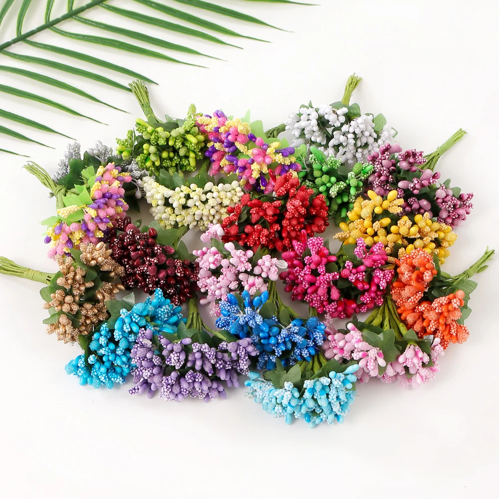 

12Pcs Flower Stamens DIY Wedding Box Artificial Flowers Party Decoration Supplies Scrapbooking Garland Craft Fake Flowers