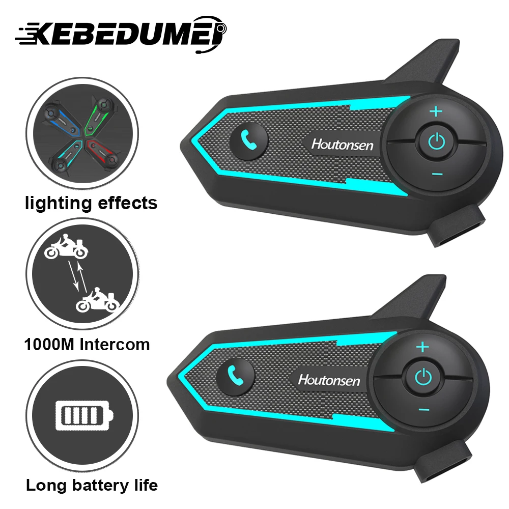 

Bluetooth Motorcycle Intercom Helmet Headset 2 Riders Wireless Communication Interphone With Ambient Light Waterproof Headphone