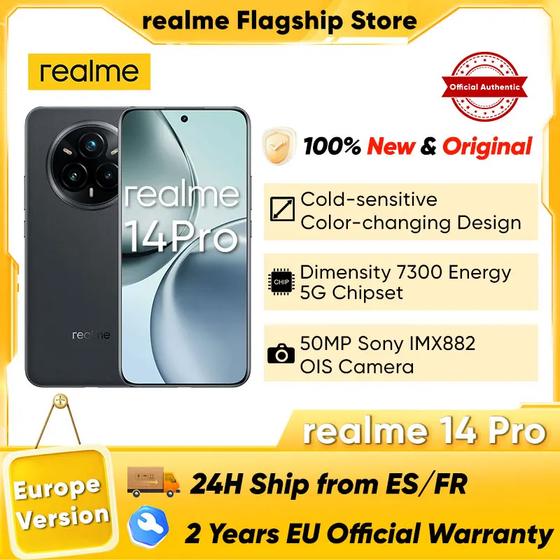 realme 14 Pro 5G Global Version Smartphone Dimensity 7300 Energy 6.67'' 120Hz Display 6000mAh Battery 45W SUPERVOOC 50MP Camera