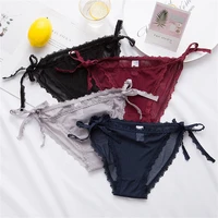 new sexy cute lace up lace lingerie women panties bow soft lace underwear solid color low waist student briefs lenceria femenina