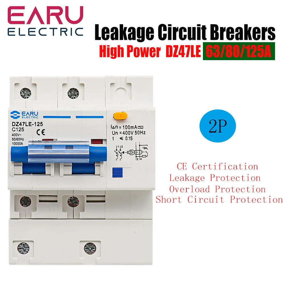 

DZ47LE-125 AC400V Three-Phase Leakage Protector RCBO Overload Short Circuit Protection 2P Circuit Breaker Switch 80A 100A 125A