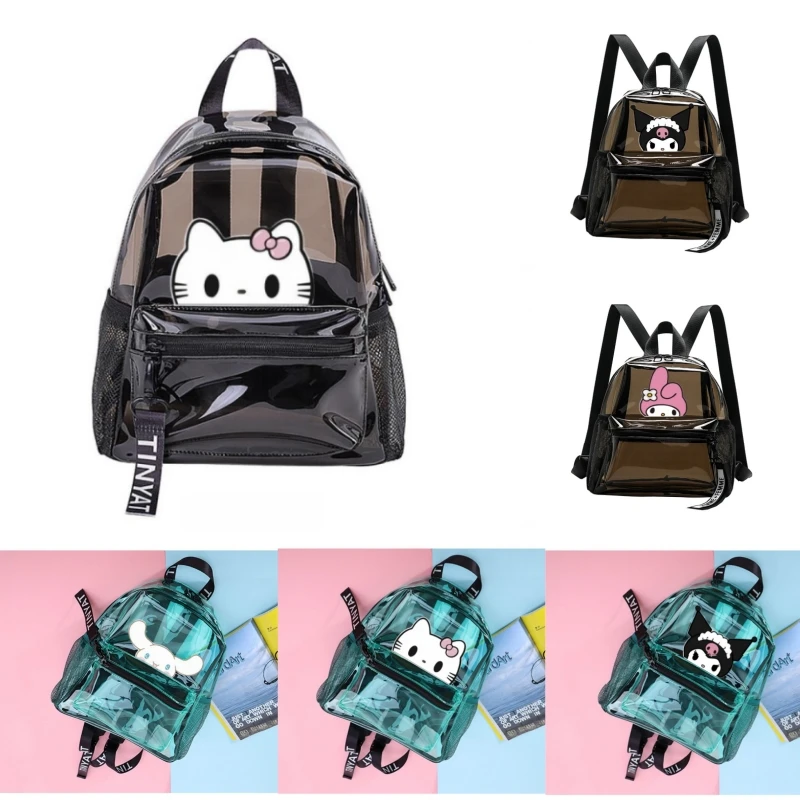 

Kawaii Hello Kitty Anime Transparent Backpack Cute Cartoon Fashion Women Waterproof Pvc Beach Tourism Jelly Bag Girl Accessories