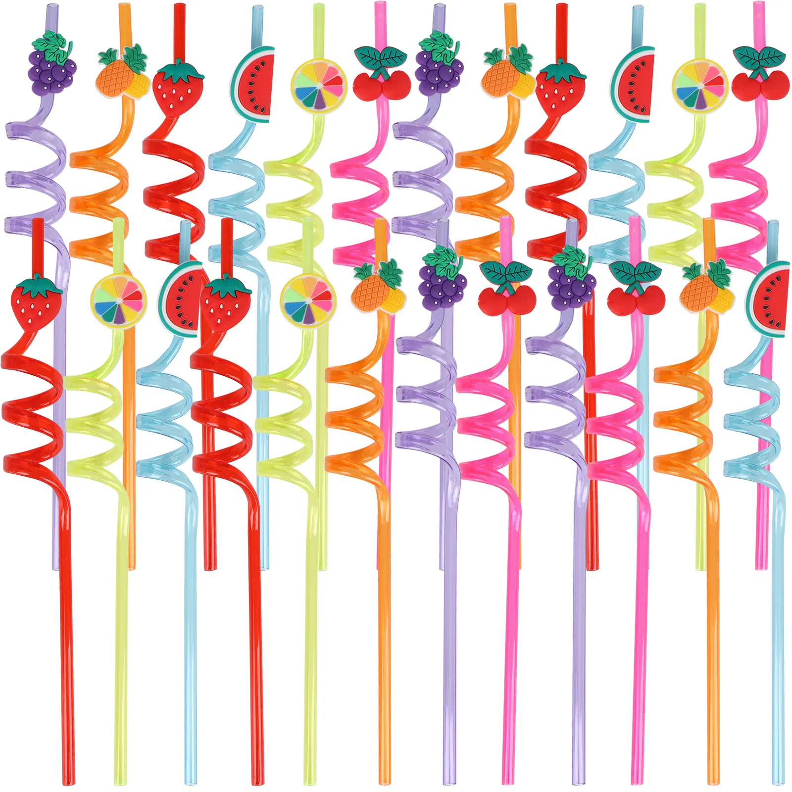 

24Pcs Fruit Straws Children's Health Plastic Fun Fruit Straws PVC Bar Birthday Party Favors Watermelon Strawberry Straws