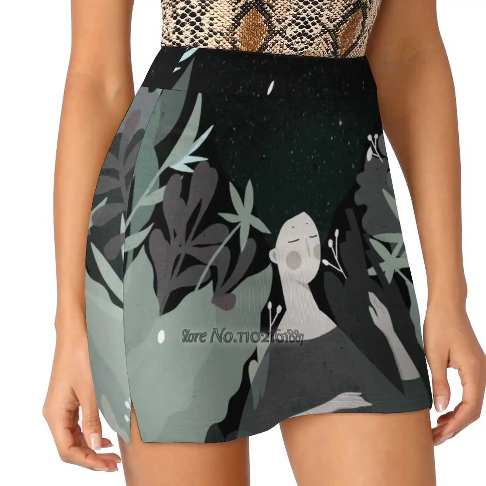 

Woman Dreaming Between Leaves Fake Two-Piece Hakama Skirt Women Pencil Skirts Workout Sports Mini Skirt Girl Sleep Tree Leaves