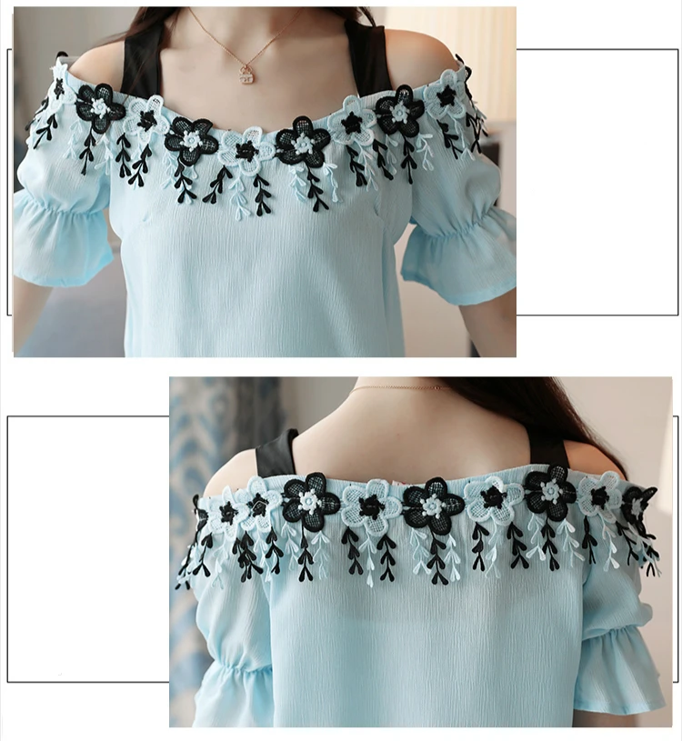 Женская шифоновая блузка топ с открытыми плечами и вырезом-лодочкой коротким