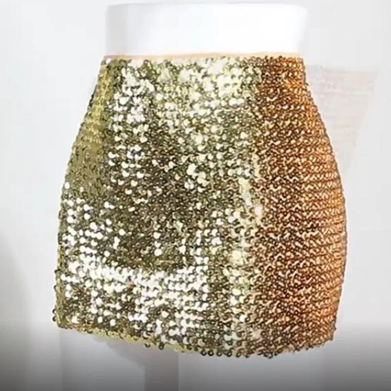 

2 Ways Wear Tops Fashion Bling Women Skirts Gold Sequined Mini Short Wrap Strapless Tops Bodycon Pencil Skirt