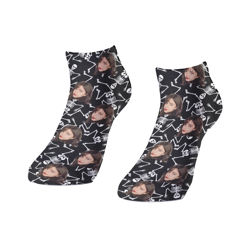 Custom Fashion Big Smile Face Socks Women Cute Skull Print Socks Creative Personality Pure Color Funny Socks for Ladies Meias