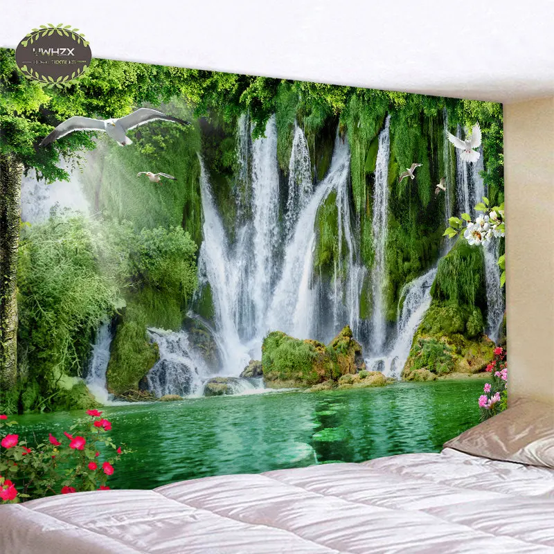 

Nature Waterfall Tapestry Wall Hanging Decor Bohemian Home Decoration Living Room Bedroom Scenic Background Mandala Tapestries