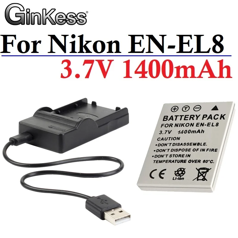 

For Nikon EN EL8 ENEL8 EN-EL8 Batteries COOLPIX P1 P2 L1 L2 S1 S2 S3 S4 S5 S6 S7 S7C S8 S9 S51 S50 S52 1400mAh Camera Battery