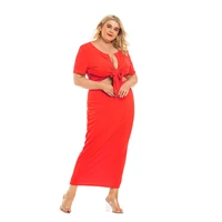 summer sexy streetwear womens dress set knot crop tops maxi skirts matching tracksuit two piece outfits short sleeve red solid