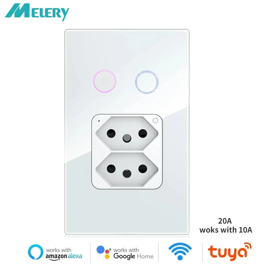 Умная настенная розетка Melery Tuya с сенсорной стеклянной панелью 20 А