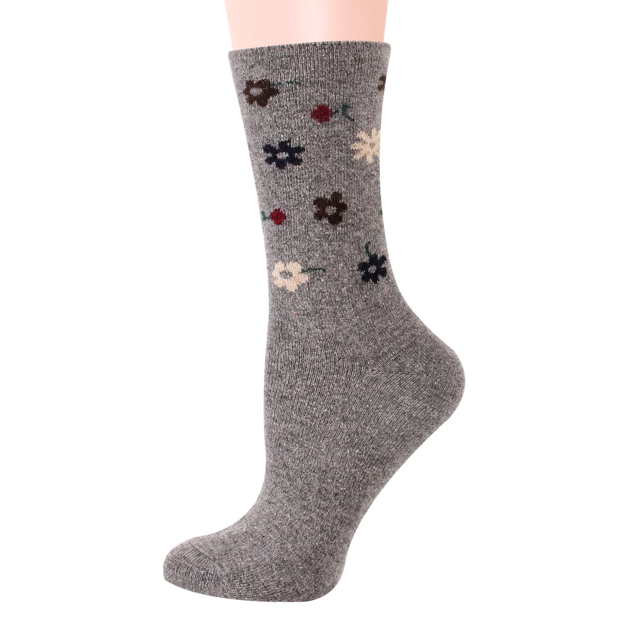 12 Pairs Winter Wool Socks for Women Thermal Thick Simple Flower Patterns Middle Tube Ethnic Style Warm Cashmere Crew Socks