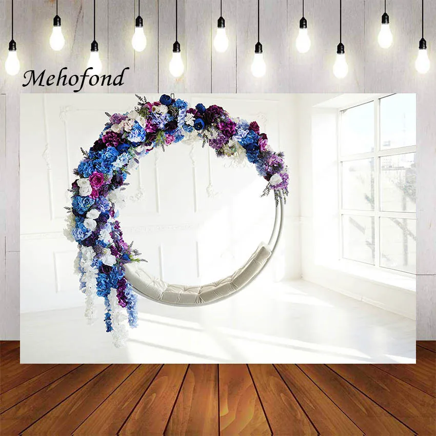 

Mehofond Photography Background White Indoor Windows Curtain Purple Flower Wedding Birthday Portrait Decor Backdrop Photo Studio