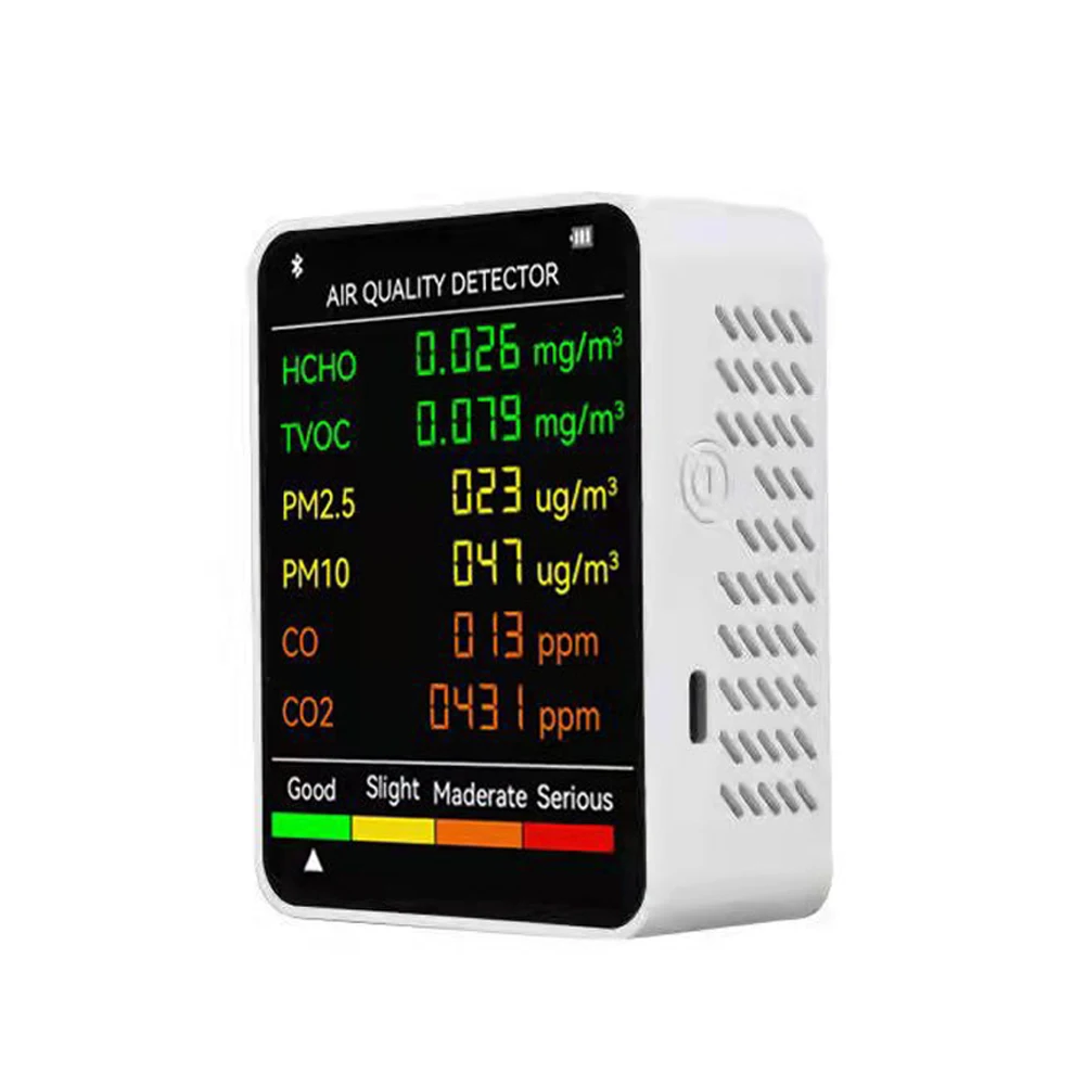 

6 In 1 Air Quality Monitor 0-999ug/m³ Detection Range CO2 Multifunctional Carbon Dioxide Level Controller 500mA Type-c USB