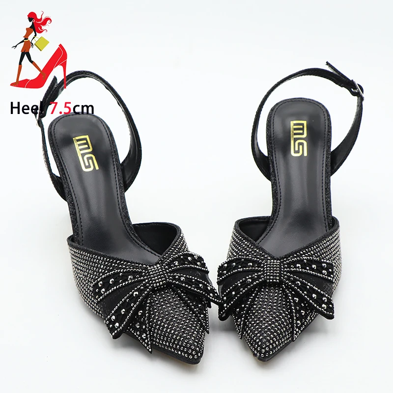 Сандалии с блестящими стразами и бантом летние женские вечерние модельные туфли