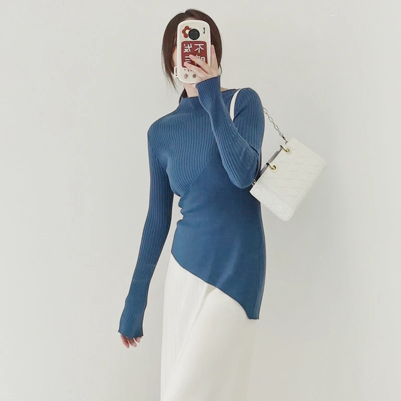 Модный пуловер зеленый топ Женский Асимметричный шерстяной свитер из шерсти