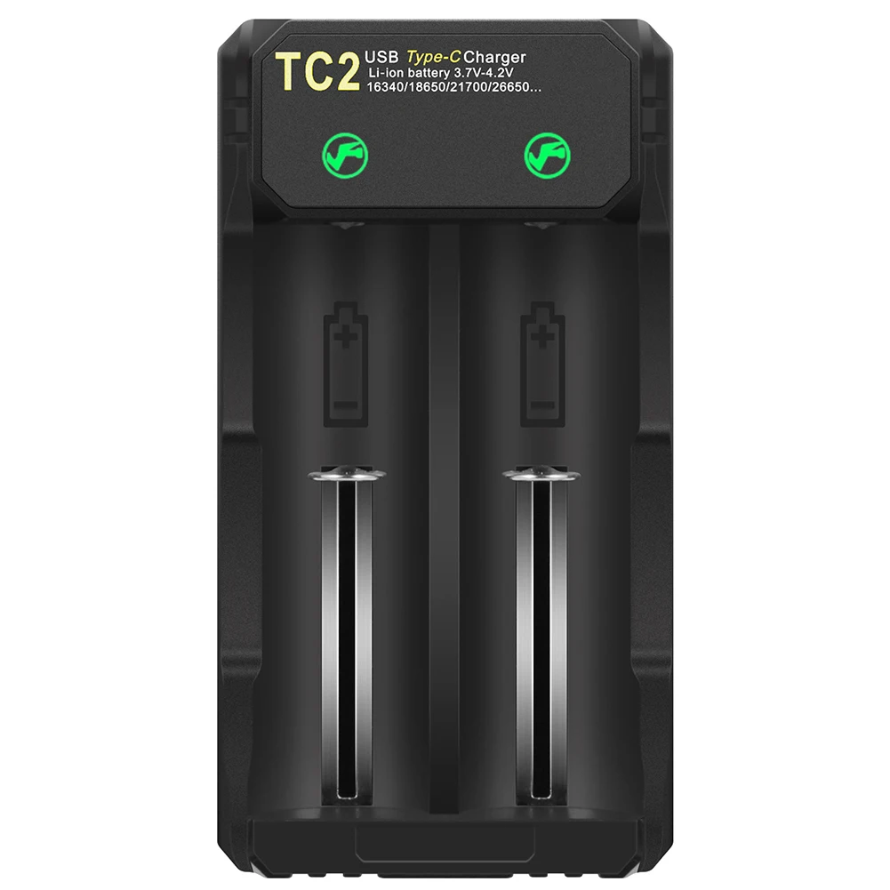

2 Slot Battery Charger 3.6/3.7V Type C Fast Charge Li-ion USB Charger With LED Indicator For 1634O 1044O 1450O 1865O 2665O