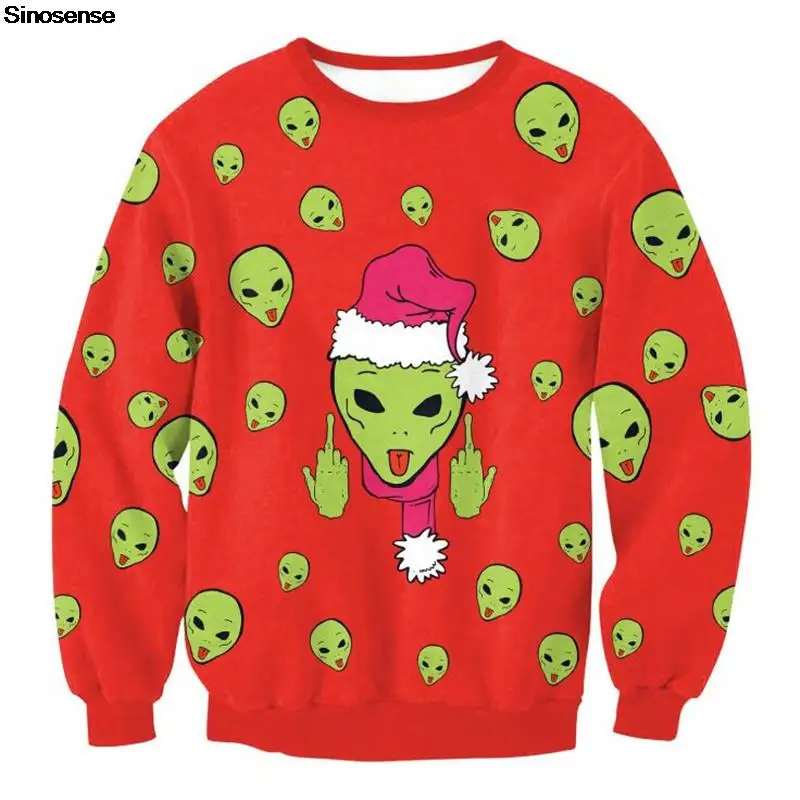 

Unisex Ugly Christmas Sweater Xmas Jumper Tops 3D Alien Printed Funny Holiday Party Crewneck Sweatshirt Pullover Festive Clothes