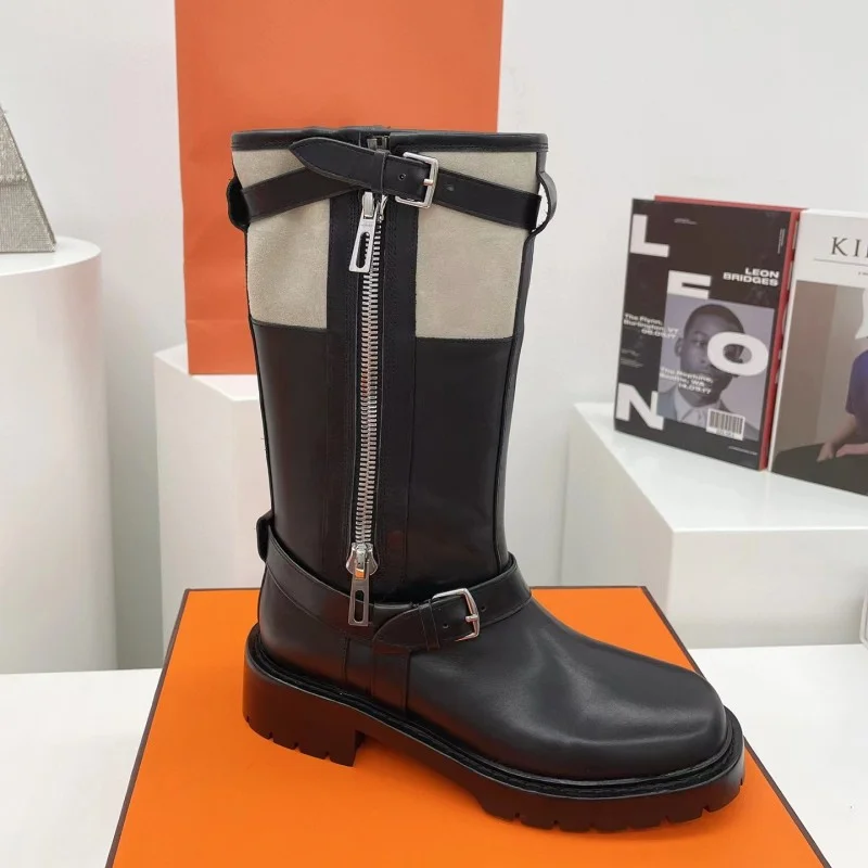 

Thick Soled Antiskid Long Boots for Women Luxury Brand Designer New Knight Boots Comfort Low Heel Zipper Mid Tube Female Boots