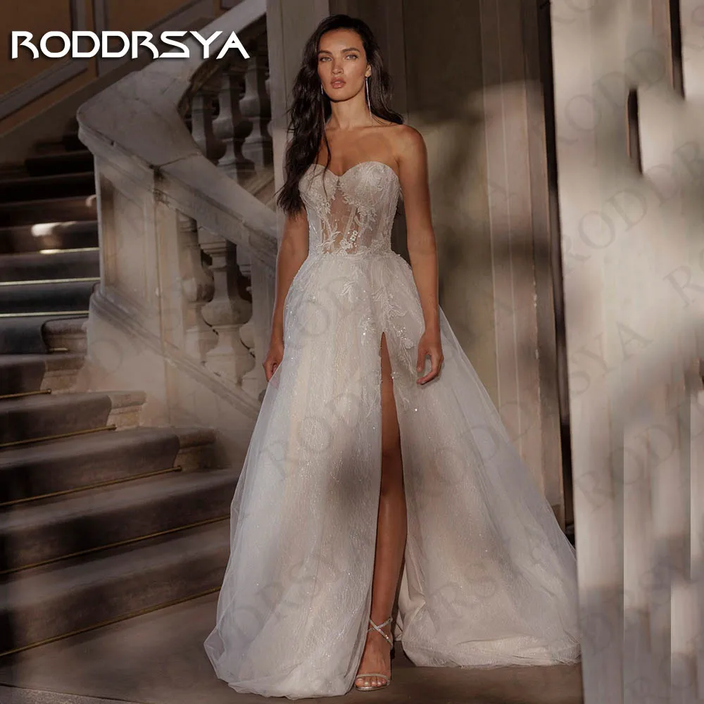 Фото Свадебное платье из фатина без бретелек RODDRSYA, свадебные платья, свадебное платье с сердечком, кружевной трапециевидной формы, аппликацией и открытой спиной, свадебное платье Свадебное платье из тюля без бретелек ve №3