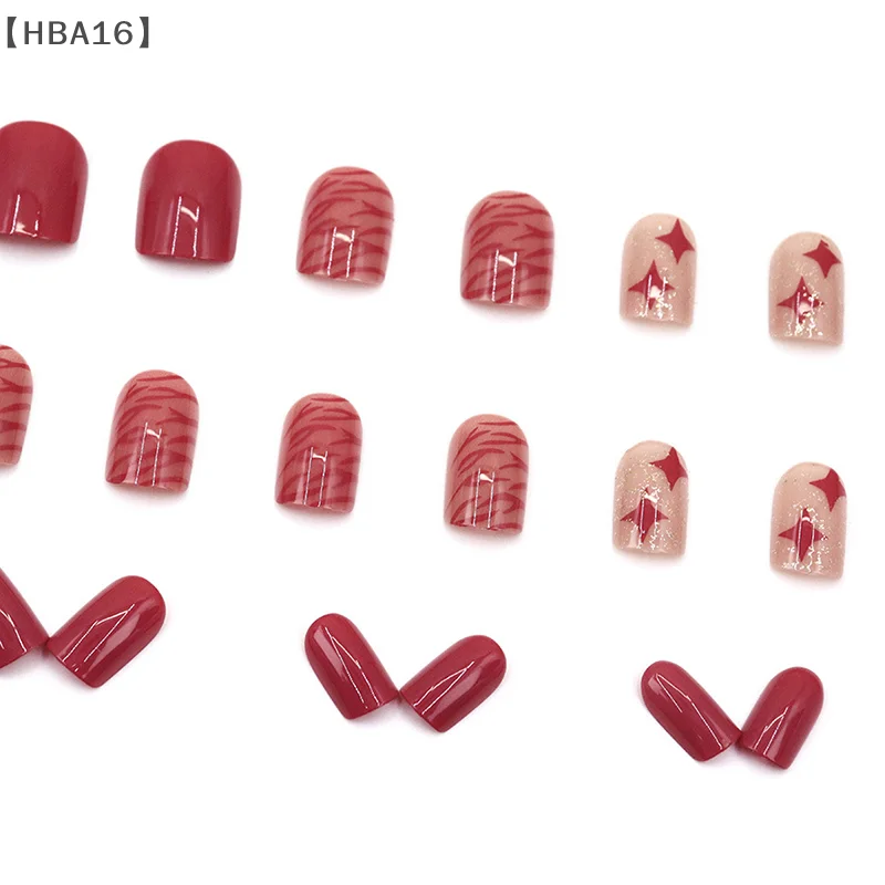 24 шт. короткие квадратные накладные ногти с дикими ягодами красного цвета и