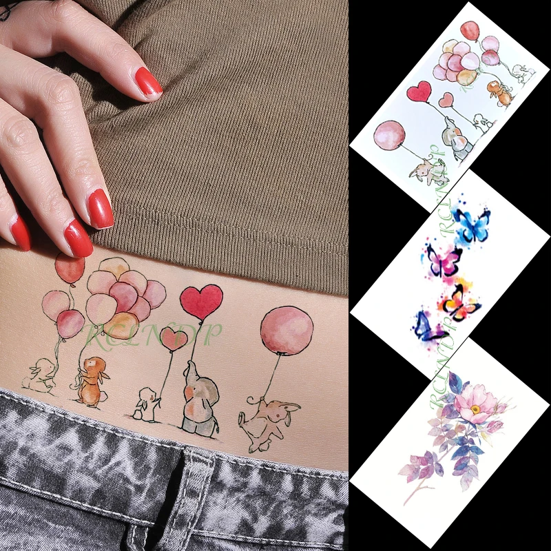 Waterproof Temporary Tattoo Sticker rabbit elephant balloon butterfly flower tatto flash tatoo fake tattoos for women men kid |