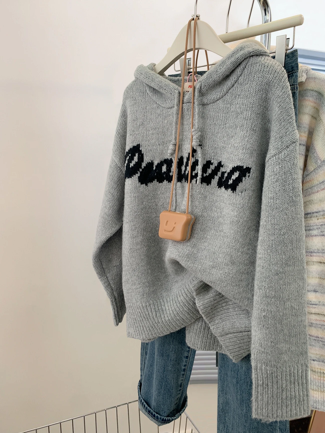 Gray Hood Pullover Sweater Women Autumn and Winter Soft Glutinous Idle Sle Thickened Knit Hoodie Outerwear Top