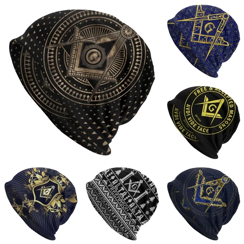 

Freemasonry Masonic Mason Symbol Beanie Bonnet Knit Hats Men Women Cool Freemason Warm Winter Skullies Beanies Caps for Ski