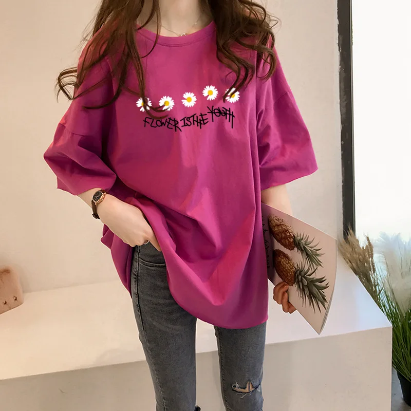 Футболка женская Свободная с коротким рукавом и графическим принтом милая