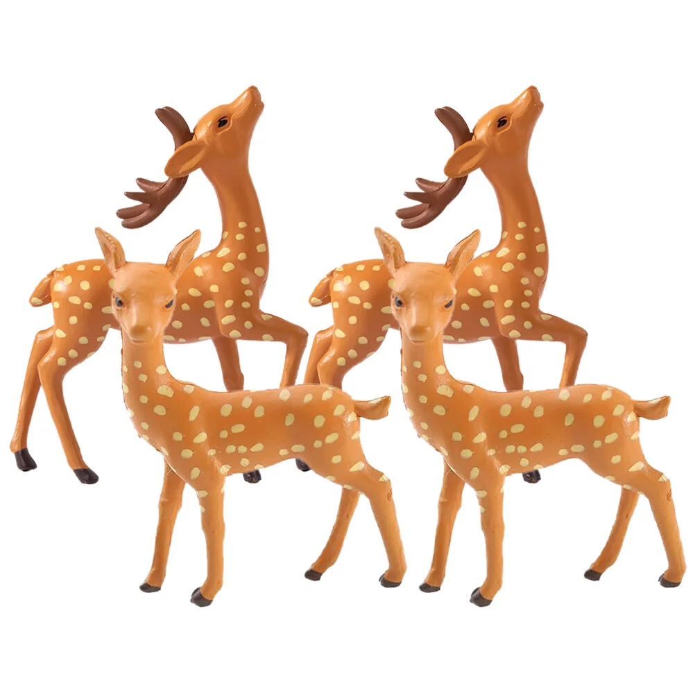 

4 Pcs Animal Grass Decor Deer Statue Home Decoration Modeling Resin Decorations Small Garden