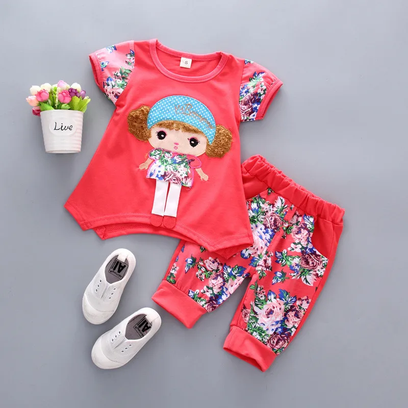 

Children's Clothes Sets Summer 2022 New Baby Girls Cartoon Print T-shirt Tops+Shorts Pant Outfits Suit for Kids Cute Clothing