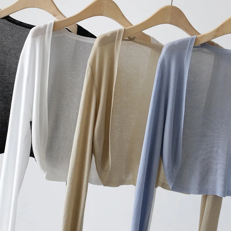 Вязаный кардиган из ледяного шелка куртка женская летняя шаль осенняя верхняя