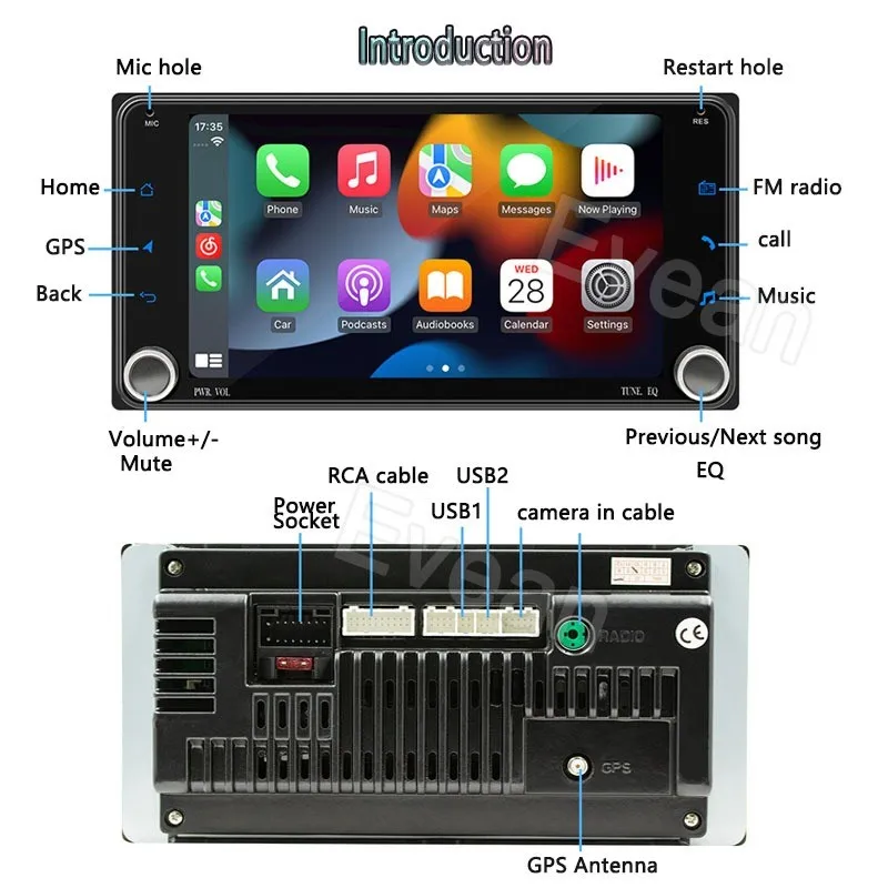 Фото Evean 7-дюймовый 4G 64G автомобильный Android-плеер беспроводной Apple CarPlay Android Auto Plug and Play для/Vios/vigo/fortuner/corolla №5