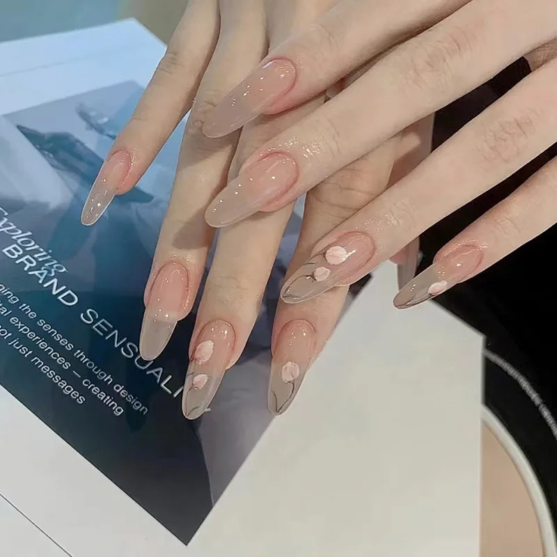 

24Pcs/Box Flower Fake Nails Press On Nails False Nails New 2022 Nail Tips With Glue Sticker Nails Set Press On Nail Art