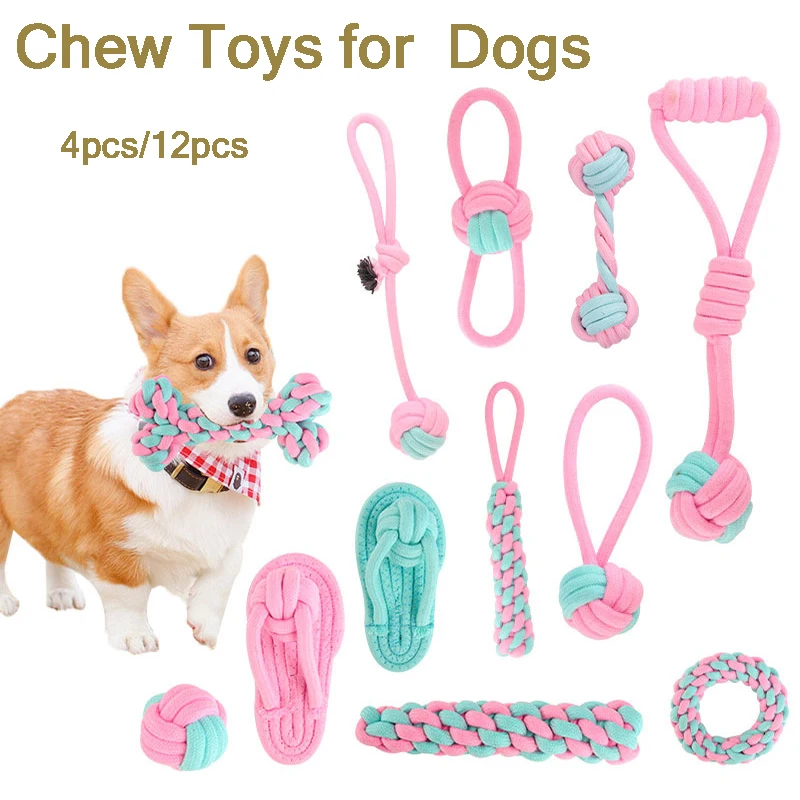 

4/12 Pcs Teeth Cleaning Dog Chew Toys for Small Medium Large Breed Dogs, Outdoor Interactive Puppy Chew Toys for Training
