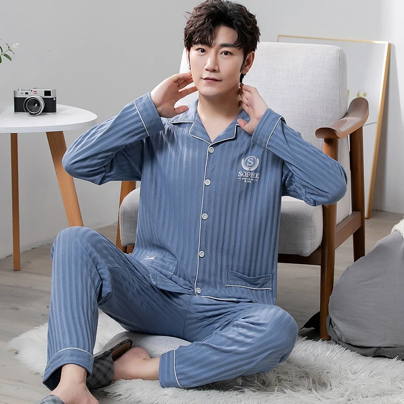 2022 Autumn Plus Size Long Sleeve Pajama Sets for Men Korean Loose Sleepwear Suit Pyjama Homme Male Homewear Lounge Home Clothes