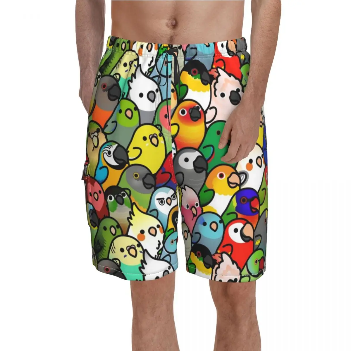 

Parrot Board Shorts Everybirdy Pattern Beach Short Pants Elastic Waist Cute Print Swim Trunks Large Size