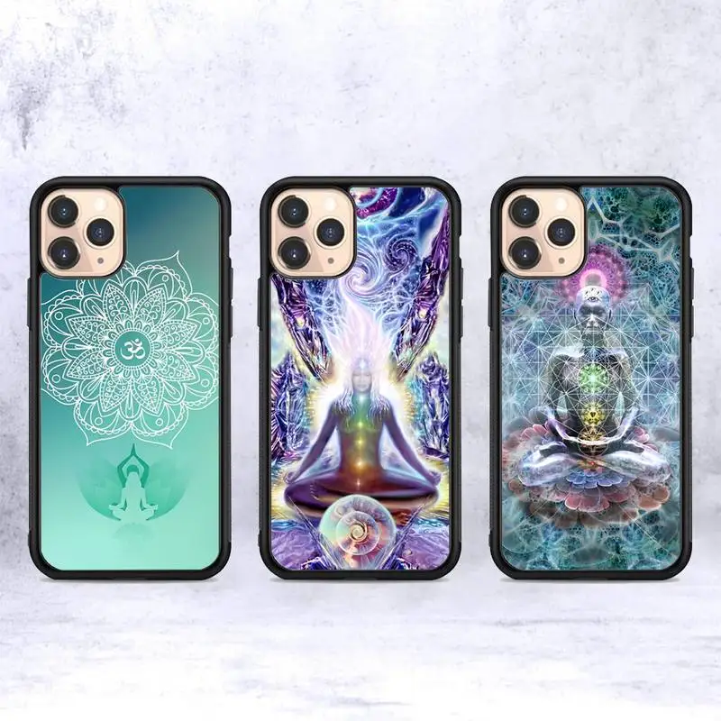 

Mandala Chakra Insist Yoga Phone Case Silicone PC+TPU Case for iPhone 11 12 13 Pro Max 8 7 6 Plus X SE XR Hard Fundas